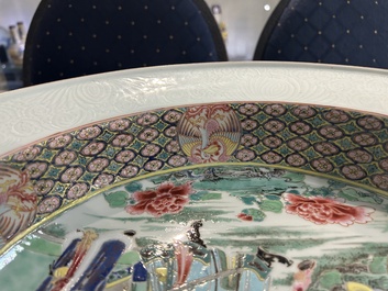 A rare large deep Chinese famille rose dish with fine figurative design, Yongzheng