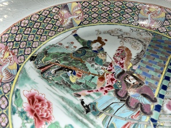 A rare large deep Chinese famille rose dish with fine figurative design, Yongzheng