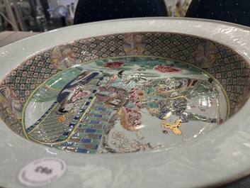 A rare large deep Chinese famille rose dish with fine figurative design, Yongzheng