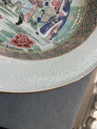 A rare large deep Chinese famille rose dish with fine figurative design, Yongzheng