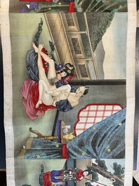 Japanese school: a shunga emaki (erotical handscroll), ink and colour on silk, Edo/Meiji, 18/19th C.