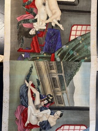 Japanse school: een shunga emaki (erotische handscroll), inkt en kleur op zijde, Edo/Meiji, 18/19e eeuw