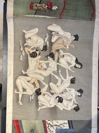 Japanese school: a shunga emaki (erotical handscroll), ink and colour on silk, Edo/Meiji, 18/19th C.