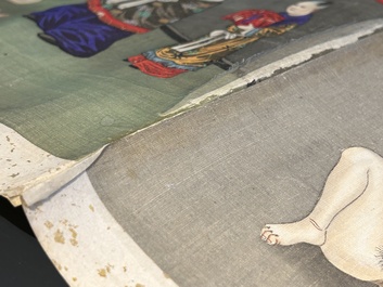 Japanse school: een shunga emaki (erotische handscroll), inkt en kleur op zijde, Edo/Meiji, 18/19e eeuw