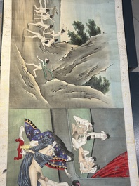 Japanese school: a shunga emaki (erotical handscroll), ink and colour on silk, Edo/Meiji, 18/19th C.