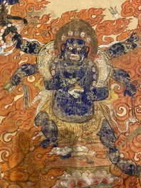 Een thangka op zijde met Mahakala, Tibet, 19e eeuw