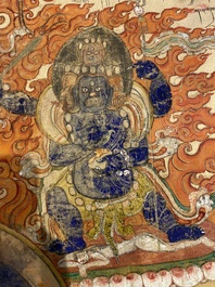 Een thangka op zijde met Mahakala, Tibet, 19e eeuw