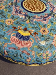 A Chinese Canton enamel spice box and cover with interior compartment, Qianlong