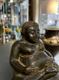 A Thai bronze Buddha with traces of gilding, 19th C.
