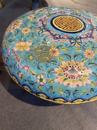 A Chinese Canton enamel spice box and cover with interior compartment, Qianlong