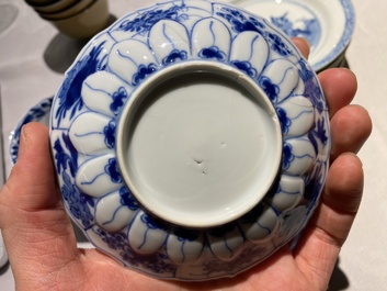 Eleven Chinese blue and white cups and ten saucers, Kangxi