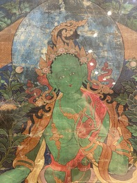 Thangka figurant Tara Verte, Tibet, 17&egrave;me