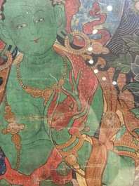 Thangka figurant Tara Verte, Tibet, 17&egrave;me