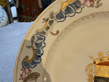 A Chinese famille rose armorial dish for the Dutch market with the arms of 'Tulleken', Qianlong