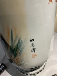 Three Chinese vases with Cultural Revolution design, signed Qiu Guang 邱光 and dated 1968