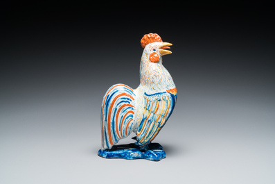 A fine polychrome Dutch Delft model of a rooster, 18th C.