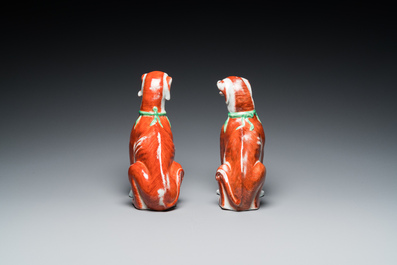 A pair of Chinese polychrome export porcelain models of dogs, Qianlong