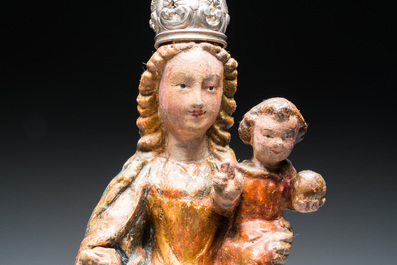 A Flemish polychromed wood sculpture of a Madonna with Child, so called 'Poup&eacute;e de Malines', Mechelen, Flanders, 1st quarter 16th C.