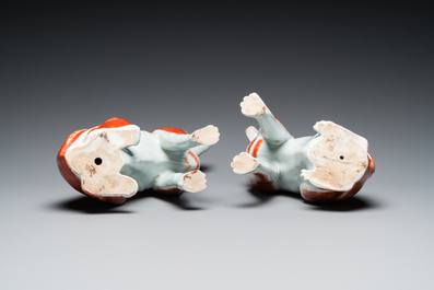 A pair of Chinese polychrome export porcelain models of dogs, Qianlong