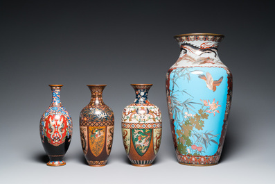 Four Japanese cloisonn&eacute; vases, Meiji, 19/20th C.