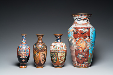 Four Japanese cloisonn&eacute; vases, Meiji, 19/20th C.