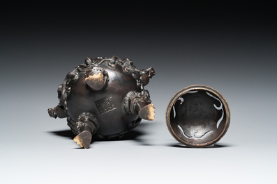 A Chinese bronze censer and cover, Xuande mark, 19th C.