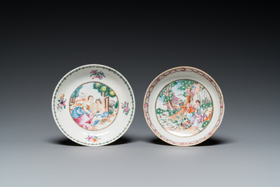 Vier stukken Chinees famille rose exportporselein met mythologische en romantische decors, Qianlong