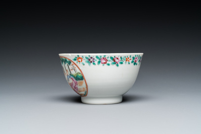 Quatre pi&egrave;ces en porcelaine de Chine famille rose aux sujets mythologiques et romantiques, Qianlong