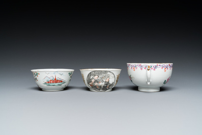 Trois tasses et soucoupes en porcelaine de Chine de la Compagnie des Indes, Qianlong
