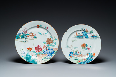 Deux plats en porcelaine de Chine famille rose, Qianlong