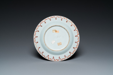 A Chinese famille rose 'arbor' plate after a design by Cornelis Pronk, Qianlong