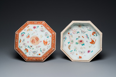 A Chinese famille rose, iron-red and gilt octagonal box and cover with butterflies, Yongzheng