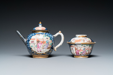 A Chinese famille rose 18-piece 'mandarin subject' tea service, Qianlong