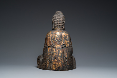 Grand Bouddha en bois dor&eacute;, Chine, Qing