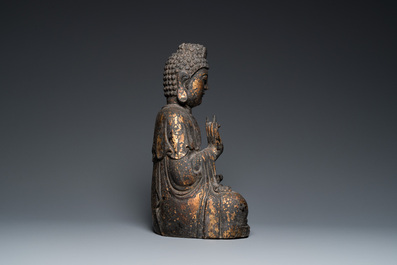 Grand Bouddha en bois dor&eacute;, Chine, Qing