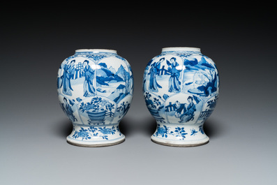 A pair of Chinese blue and white vases, Kangxi