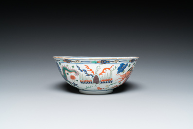 A Chinese wucai 'dragon' bowl, Daoguang minyao mark and of the period