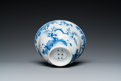 A Chinese blue and white bowl with cherry blossom design, Kangxi