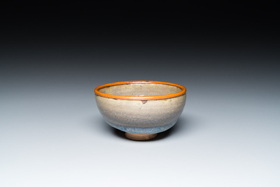 A Chinese junyao bowl with brass rim mount, Song