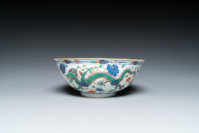 A Chinese wucai 'dragon' bowl, Daoguang minyao mark and of the period