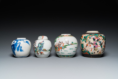 Seven Chinese blue and white, famille rose and verte jars, 19/20th C.