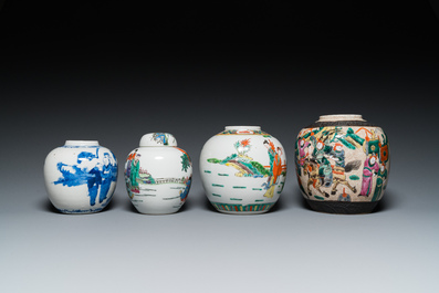 Seven Chinese blue and white, famille rose and verte jars, 19/20th C.