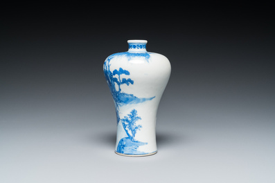 A fine Chinese blue and white 'meiping' vase with farmers with oxen, Qianlong mark, Republic