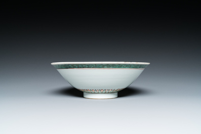 A Chinese famille verte 'magpies and prunus' bowl, Kangxi