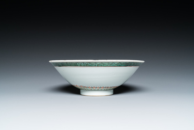 A Chinese famille verte 'magpies and prunus' bowl, Kangxi