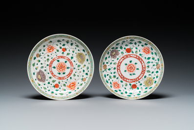 A pair of Chinese famille verte plates, Kangxi