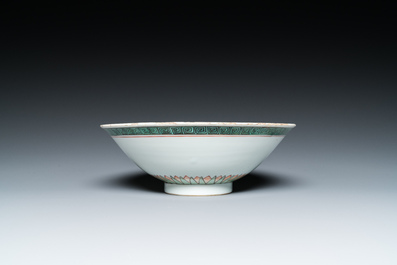 A Chinese famille verte 'magpies and prunus' bowl, Kangxi