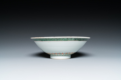 A Chinese famille verte 'magpies and prunus' bowl, Kangxi