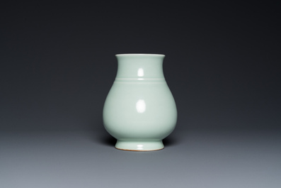 A Chinese celadon 'hu' vase, Qianlong mark, 19/20th C.