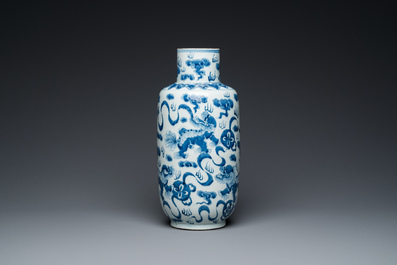 A Chinese blue and white 'Buddhist lions' vase and a 'langyao' bowl, 19/20th C.